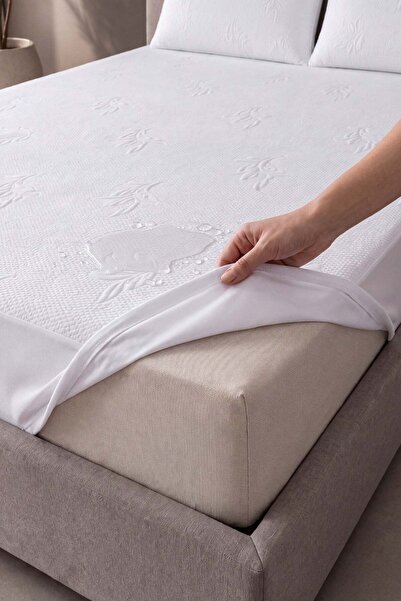 vivamaison Bambu Sıvı Geçirmez Fitted Full Kenar Yatak Koruyucu Alez Beyaz
