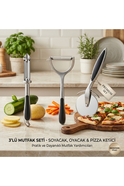 umut züccaciye Çelik Paslanmaz Oyacak Soyacak Pizza Kesme Rulosu 3lü set