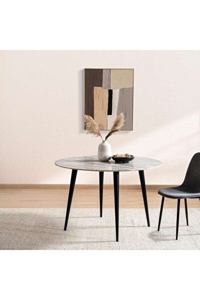 PAN HOME Lukenz New 4 Seater Dining Table Marble Large - Beige Black