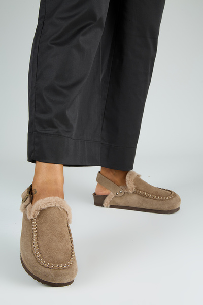 Manijero Alba Fur Women's Leather Laceless Mink Sabo Slippers