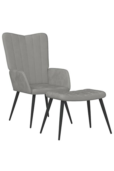 vidaxl Scaun de relaxare cu taburet, gri deschis, catifea