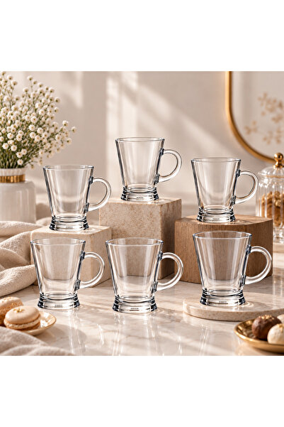 Paşabahçe Luxury 180ml Turkish Coffee Tea Cup Set - 6 Pieces Clear Glass with...