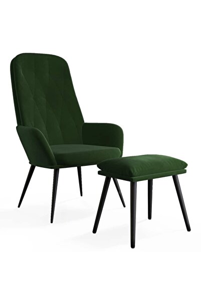 vidaxl Scaun de relaxare cu taburet, verde închis, catifea