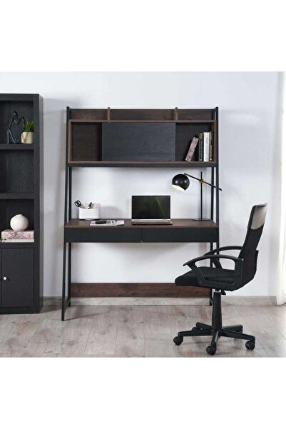 PAN HOME Peoria Writing Desk With Drawer Top Shelves - Black