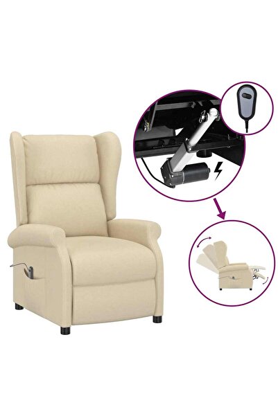 vidaxl Fotoliu rabatabil electric cu spătar aripi, crem, textil