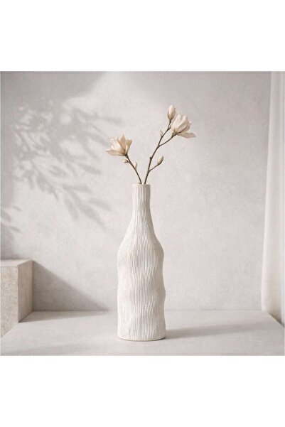 PAN HOME Christopher Stoneware Organic Abstarct Vase Tall 9.2x9.2x24cm - Beige