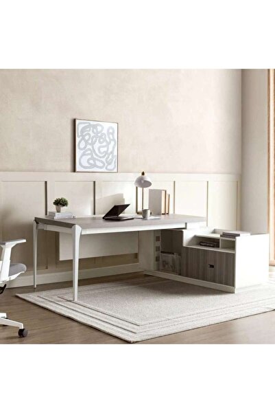 PAN HOME Chimira Office Desk With Side Cabinet Melamine - White