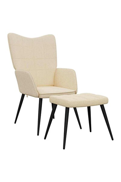 vidaxl Scaun de relaxare cu taburet, crem, textil