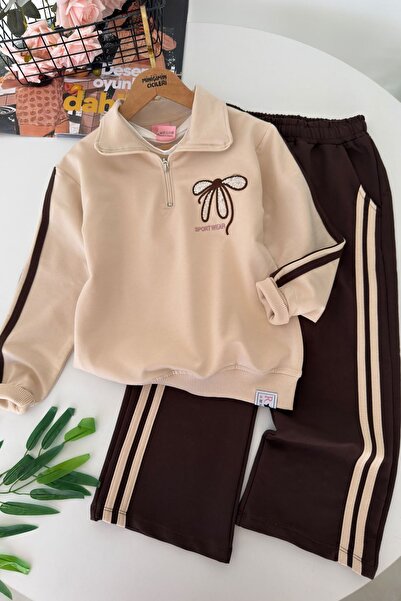 Minigimin Cicileri Sequin Bow Detailed Striped Girls' 3-Piece Tracksuit Set -...