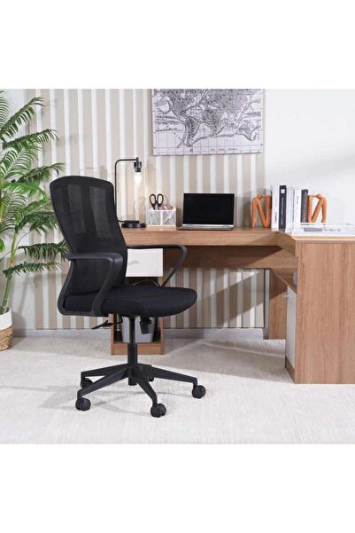 PAN HOME Aniza Office Medium Back Chair Mesh Fabric - Black