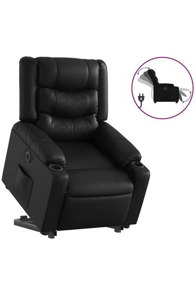 vidaxl Fotoliu rabatabil electric cu ridicare, negru, piele ecologică