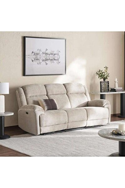 PAN HOME Samwise 3 Seater Recliner Sofa With Cup Holder - Beige