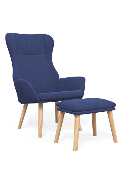 vidaxl Scaun de relaxare cu taburet, albastru, textil