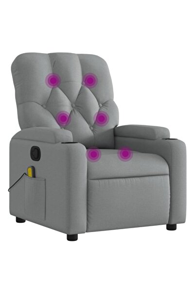 vidaxl Fotoliu reclinabil cu masaj, gri deschis, material textil