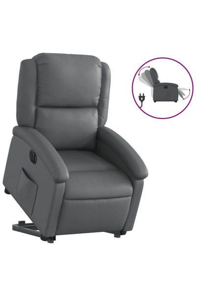vidaxl Fotoliu rabatabil electric cu ridicare, gri, piele ecologică
