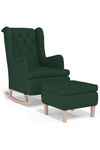 vidaxl Fotoliu balansoar cu taburet, verde închis, material textil