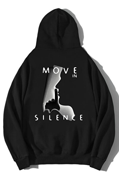 BRZ COLLECTION Unisex Oversize Move in Silence Hoodie Black