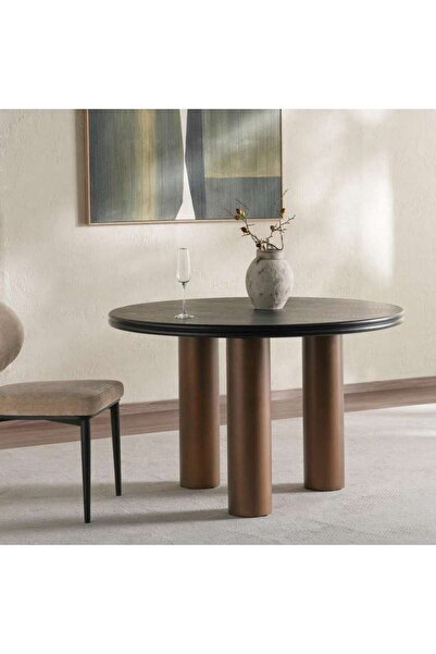 PAN HOME Plugari 4 Seater Round Dining Table Veneer - Black & Gold