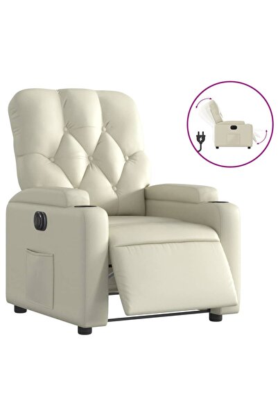 vidaxl Fotoliu rabatabil electric, crem, piele ecologică
