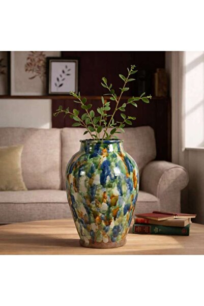 PAN HOME Macchia Terracotta Stained Glaze Vase 29x29x45cm - Blue