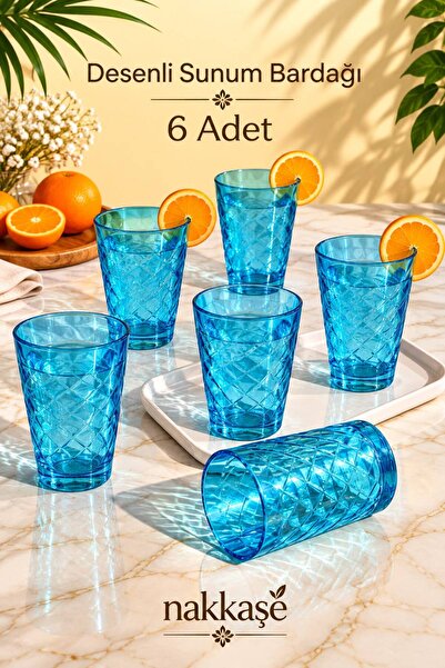 nakkaşé Lüx Sert Plastik Akrilik Renkli 6'lı Desenli Bardak & Su Meşrubat Kah...