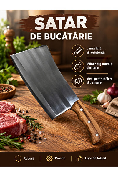 Generic Brand Satar de bucătărie cu mâner din lemn – lamă lată și rezistentă