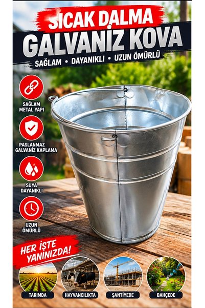 Genel Markalar 🪣 Galvaniz Kova 28 cm Çok Amaçlı Metal Kova – Su Harç Tarım B...