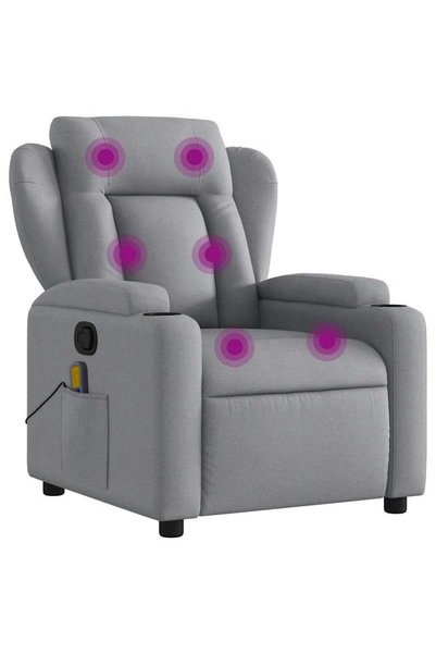 vidaxl Fotoliu reclinabil cu masaj, gri deschis, material textil
