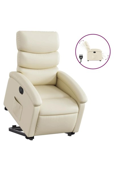 vidaxl Fotoliu rabatabil electric cu ridicare, crem, piele ecologică