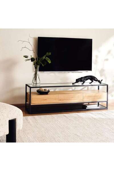 PAN HOME Walter Tv Unit Upto 60 Inches With 3 Drawer Melamine - Black Natural