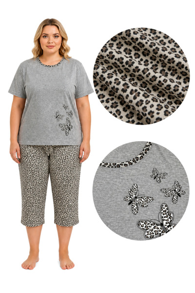 asma Pijamale de damă din bumbac, pantaloni 3/4, imprimeu leopard și fluturi,...