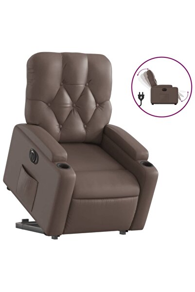 vidaxl Fotoliu rabatabil electric cu ridicare, maro, piele ecologică
