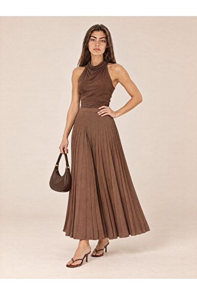 TOP CLOTHE تنورة نسائية طويلة واسعة للدوام والمدرسة – بيج، رمادي وبني