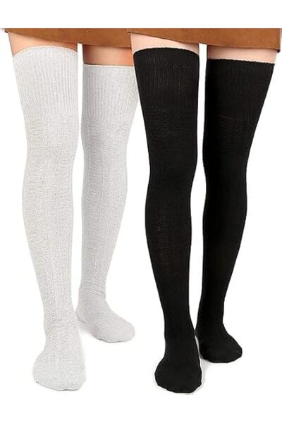 GENERAL 2 Pair Women Knee Socks High Socks, High Thigh Stockings, Extra Long ...