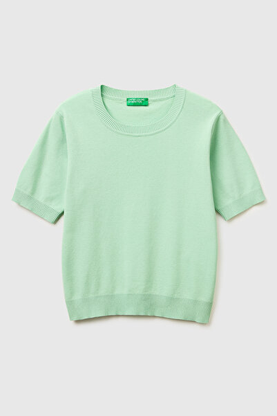United Colors of Benetton سترة نسائية باللون الأخضر المائي مصنوعة من القطن بن...