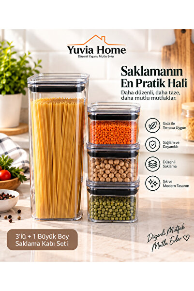 Ayplastik Yuvıa Home 4 Parça Kare Erzak Saklama Kabı Seti