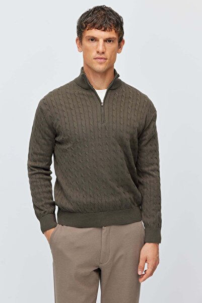 PAULMARK Men's braided cable knit sweater with stand collar