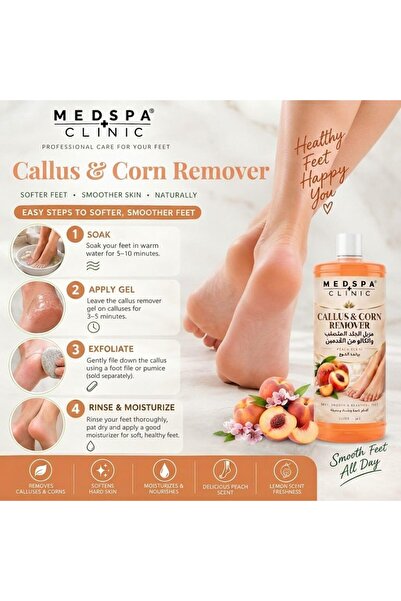 MEDSPACLINIC Callus & Corn Remover Liquid 1L – Peach Scent Foot Care Solution, Instantly Softens Hard Skin, Corns & Cracked Heels, Exfoliating Foot Soak for Men & Women, Spa-Quality at Home