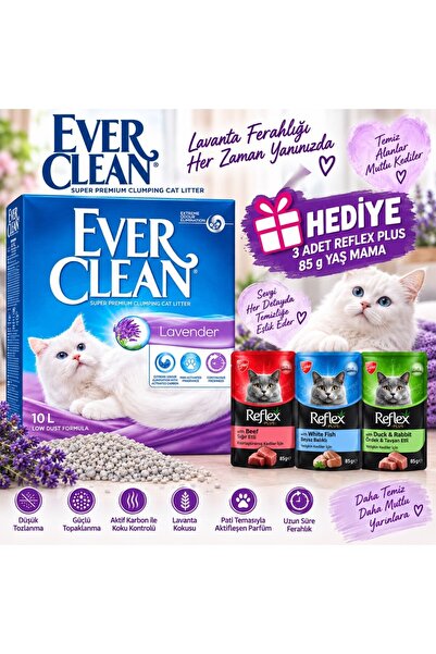 Ever Clean Lavender Lavanta Kokulu Kedi Kumu 10 L + 3 Adet Reflex Plus 85 G Y...