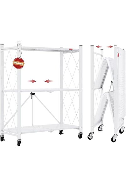 DEANIC Dianic 3-Tier Foldable Storage Shelves with Wheels Kitchen Utensil Hol...