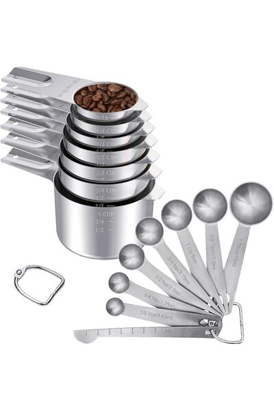 HASTHIP ® 15-Piece Stainless Steel Measuring Cups and Spoons Set with 7 Cups,...