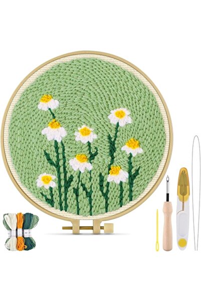 KASTWAVE Daisy Punch Needle Embroidery Kit for Adults Beginners, Complete Cra...