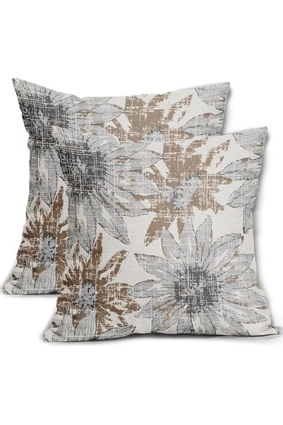 Sweetshow Brown Grey Gray Pillow Covers 16x16 Set of 2 Retro Sunflower Flower...
