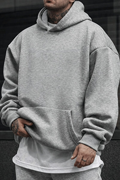 K KOZZ STYLE Men's 100% Cotton Gray Basic Oversize Sweatshirt Hoodie