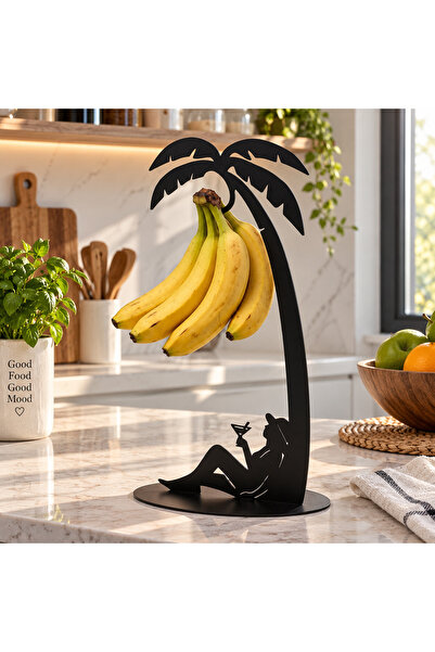 AWT Store Palmiye Tasarımlı Metal Muz Askısı – Dekoratif Siyah Muzluk ve Meyv...