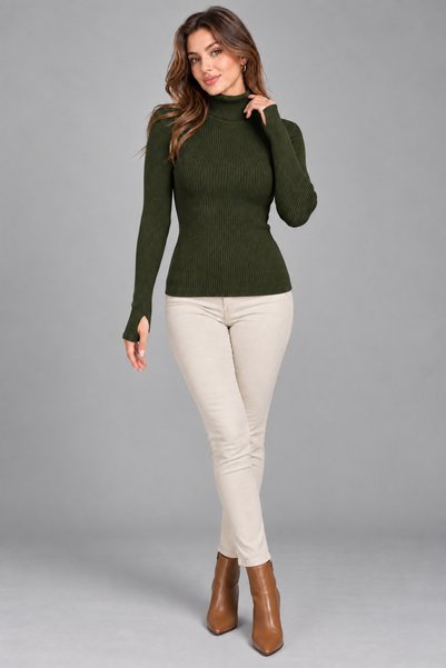 CALİBRA Women's Turtleneck Ribbed Knit Sweater Long Sleeve Basic