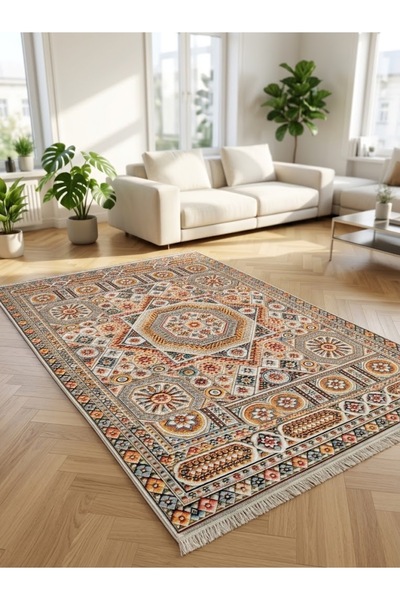 Beyazser Lunessa Pamuk Tabanlı Yıkanabilir 3D Dijital Baskı Kilim Halı - Canl...