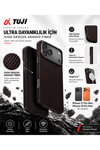 tuji iPhone 17 Pro Max ve iPhone 18 Pro Max Uyumlu Aramid Fiber MagClick™ Kıl...