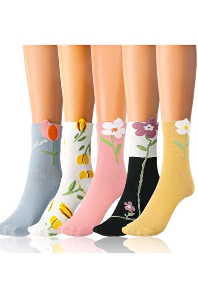 NALACAL Flower Socks, Cute Cotton Sock, Floral Crew Sock, Vintage Jacquard So...
