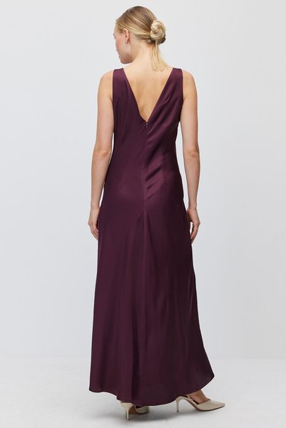 PAULMARK Women's V-Neck Sleeveless Satin Long Dress